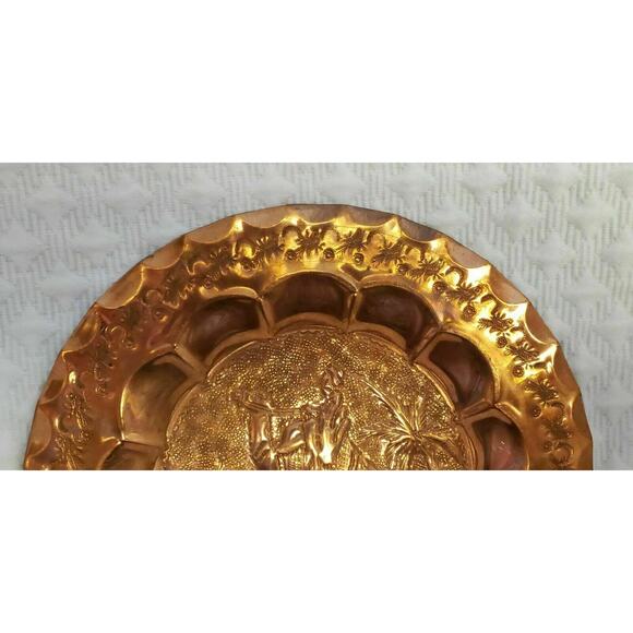 ANTIQUE HAND MADE ORNATE COPPER WALL DECOR PLATE PALM TREE, Camel, Bedouin - Picture 3 of 7